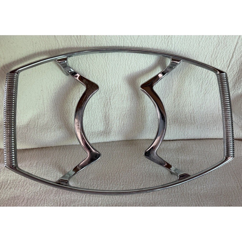 Corning Ware P-11-M Chrome Platter Cradle Serving Stand with Handles 10"